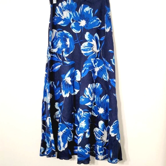 Julie Mitchell Fit Flare Maxi Skirt Blue Tropical Floral Linen Blend Lighweight - Picture 5 of 10